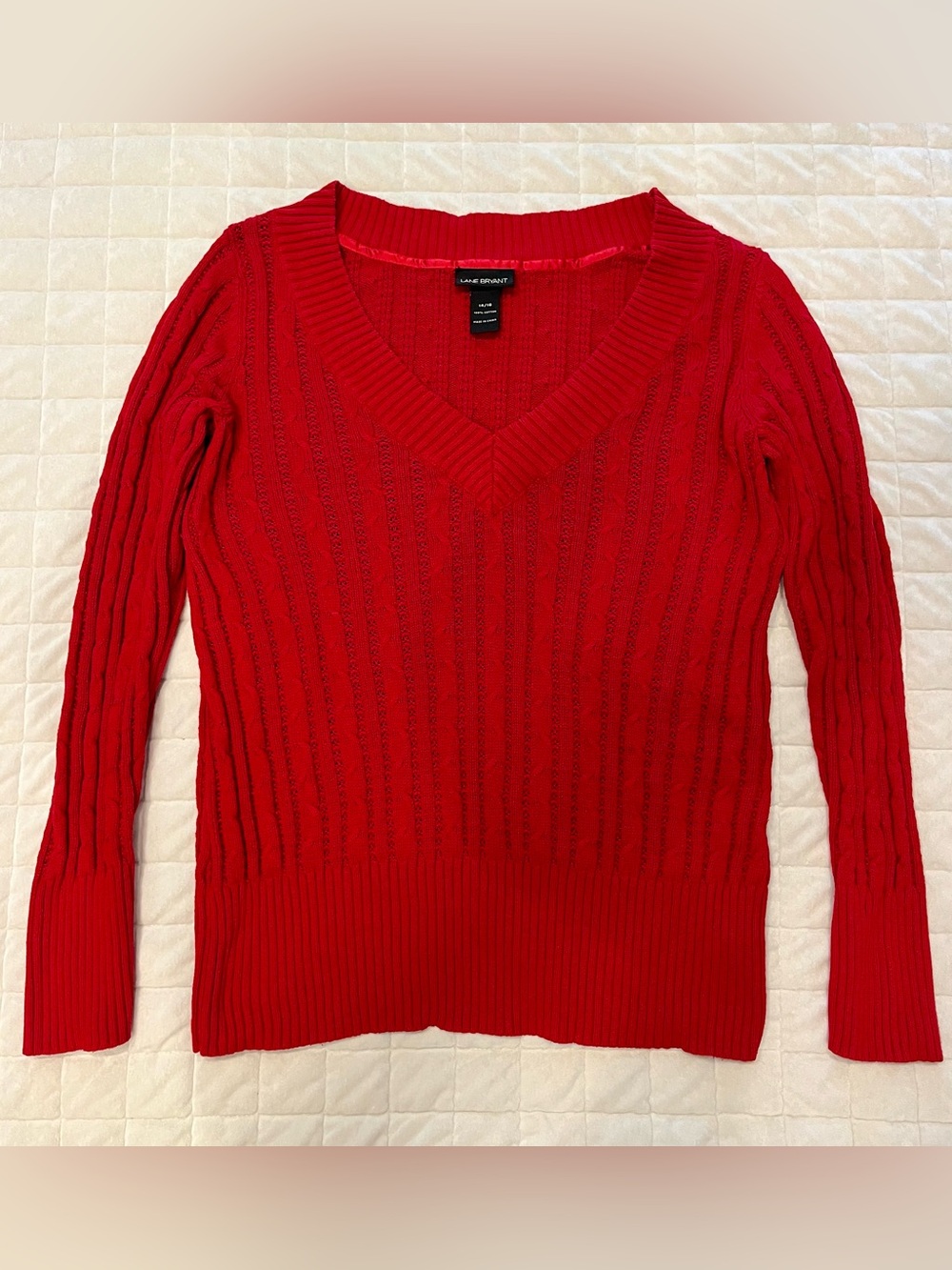 Lane Bryant Bright Red women’s V-Neck Cable Sweater
